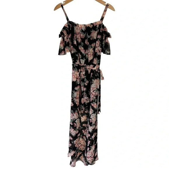 Lily Rose L black white pink floral shorts‎ romper with sheer long train - Picture 1 of 8